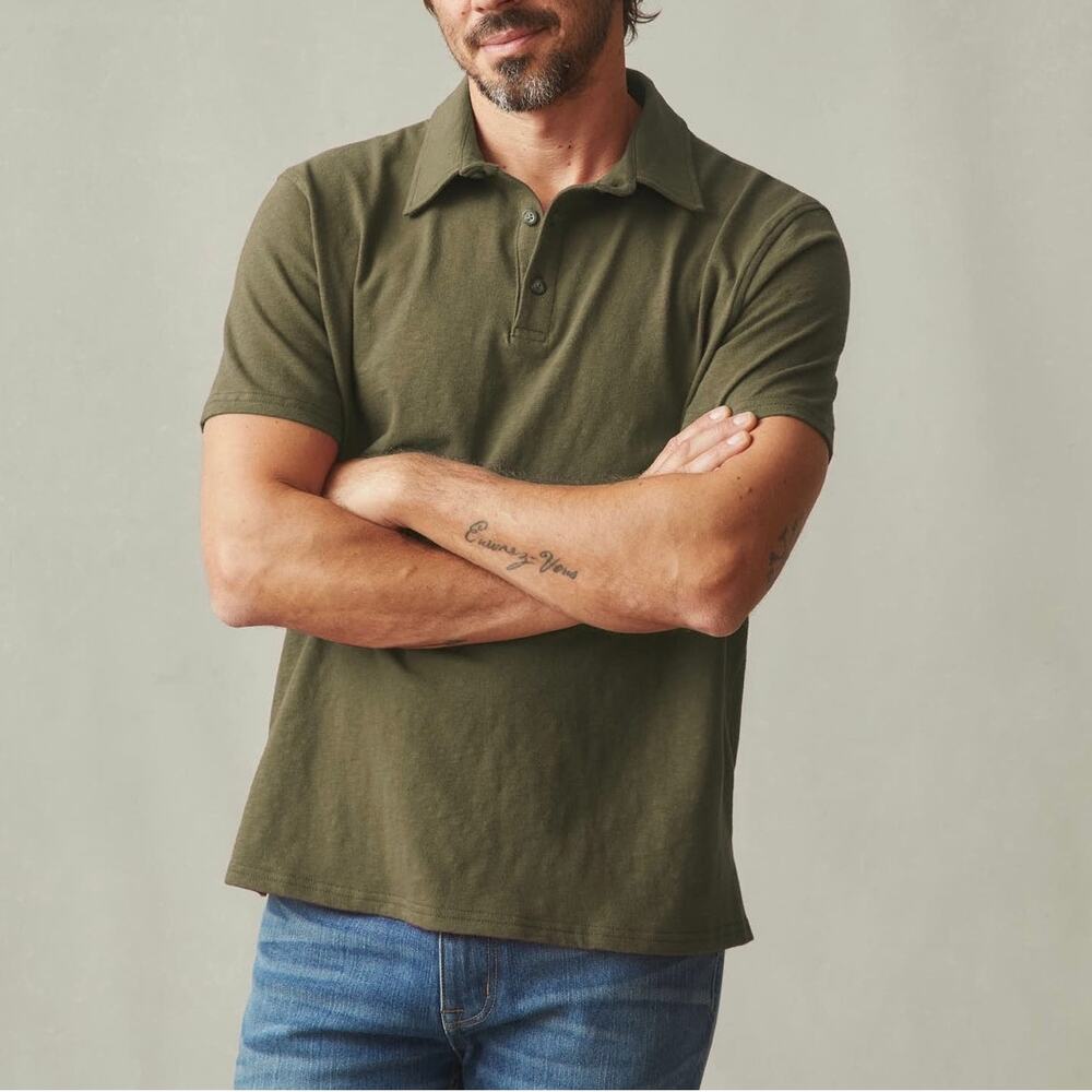 American Giant Men's Premium Slub Short Sleeve Polo Deep Olive Large NWOT
